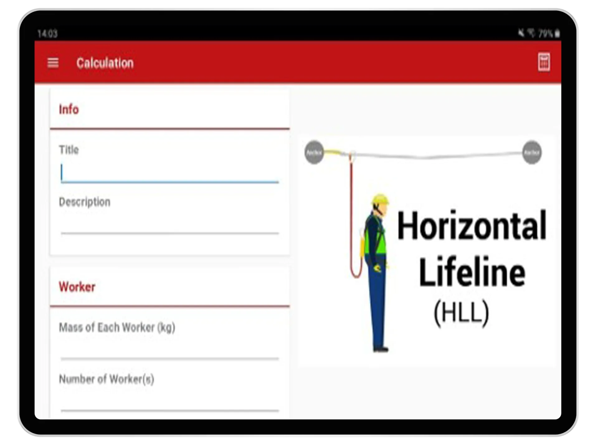 Horizontal lifeline layout in FPS Wizard Pro on a tablet