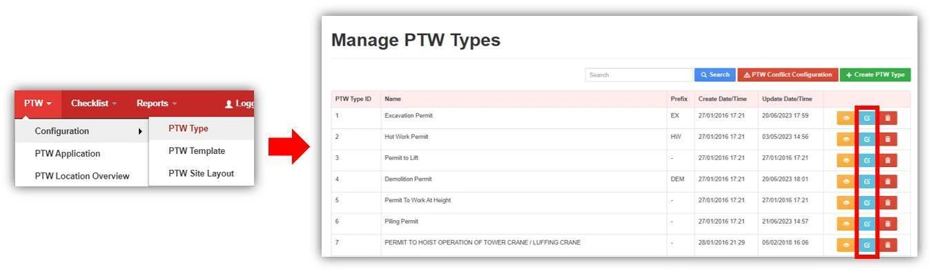 Configuring permits to work for specific projects in InSight QSE, screenshot 1