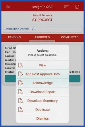 Post-approval records on an issued permit in InSight QSE, screenshot 1