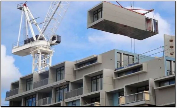 Prefabricated Prefinished Volumetric Construction module being installed
